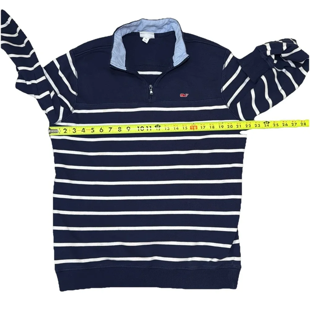 Vineyard Vines Target Mens Cotton Blue Striped Pullover 1/4 Zip Sweater Med